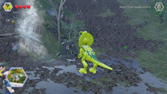 As dilophosaurus, walk to another black container and destroy it with the venom - East Dock Route - Jurassic Park - secrets in free roam - LEGO Jurassic World - Game Guide and Walkthrough
