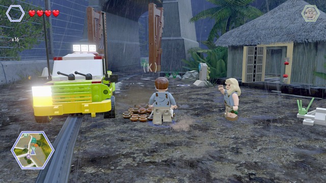 As Grant, walk to the pile of ground and dig up part of the car from it - Tyrannosaurus Enclosure - Jurassic Park - secrets in free roam - LEGO Jurassic World - Game Guide and Walkthrough