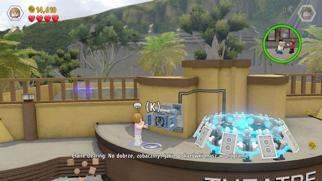 As Claire, approach the holographic device on the right and hack into it - Under Attack - Jurassic World - walkthrough - LEGO Jurassic World - Game Guide and Walkthrough