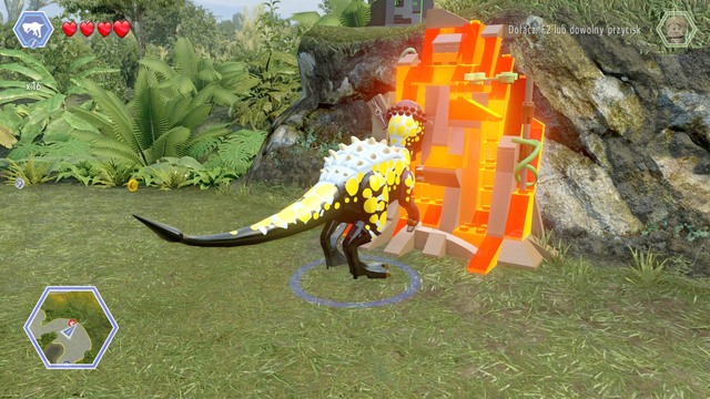 As tyrannosaurus or a dinosaur you created, break the brick object shown on the picture - Gyrosphere Valley - Jurassic World - secrets in free roam - LEGO Jurassic World - Game Guide and Walkthrough