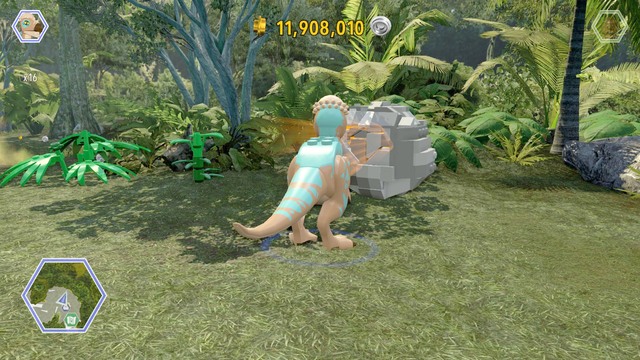 As pachycephalosaurus, destroy four rocks and you will receive another golden brick - Safari Plains - Jurassic World - secrets in free roam - LEGO Jurassic World - Game Guide and Walkthrough