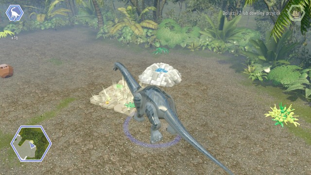 As apatosaurus, walk to the platform shown on the picture and use the quake to obtain another golden brick - Indominus Territory - Jurassic World - secrets in free roam - LEGO Jurassic World - Game Guide and Walkthrough