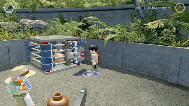 Free the pig from the cage, then mount it and go to the starting line - West Boardwalk - Jurassic World - secrets in free roam - LEGO Jurassic World - Game Guide and Walkthrough
