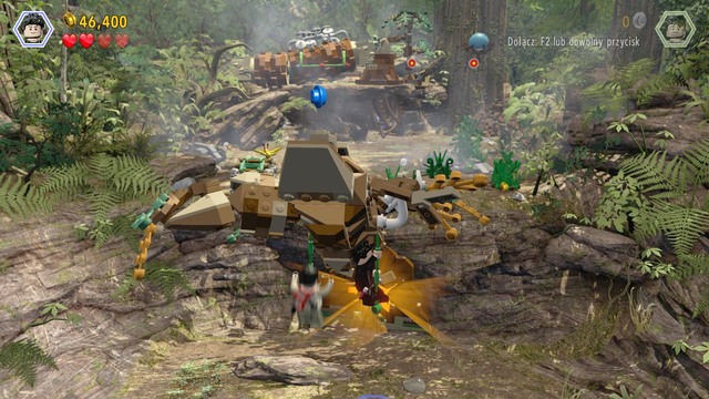 After you proceed into the location, hang two characters on the ropes shown in the screenshot and climb to a higher level, as the third of the characters - Isla Sorna - Jurassic Park - The Lost World - walkthrough - LEGO Jurassic World - Game Guide and Walkthrough