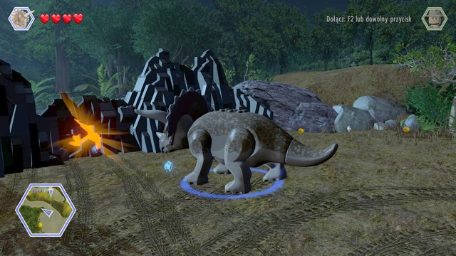 After you cure the dinosaur, switch to it and smash the orange obstacle on the road, shown in the screenshot - The Hunted - Jurassic Park - The Lost World - walkthrough - LEGO Jurassic World - Game Guide and Walkthrough