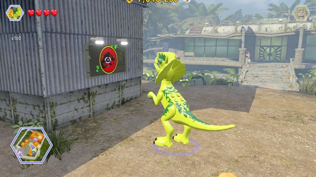 You will receive the second golden brick for destroying the black sign with Jurassic Park logo - Communications Center - Jurassic Park - The Lost World - secrets in free roam - LEGO Jurassic World - Game Guide and Walkthrough