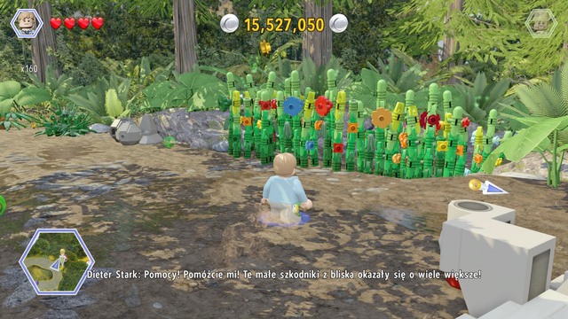 Walk to the plants shown on the picture and cut them as Grant - Hunter Camp - Jurassic Park - The Lost World - secrets in free roam - LEGO Jurassic World - Game Guide and Walkthrough