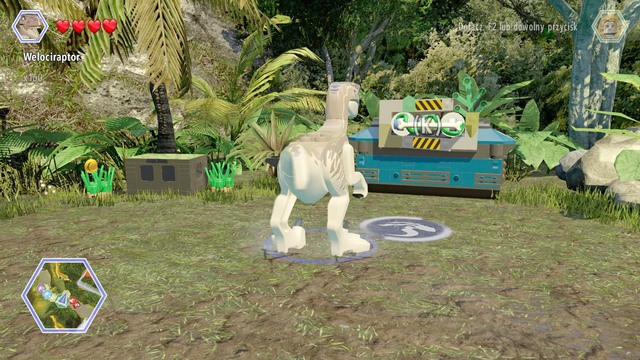 As raptor, walk to the container shown on the picture and pull the lever to open it - Long Grass - Jurassic Park - The Lost World - secrets in free roam - LEGO Jurassic World - Game Guide and Walkthrough