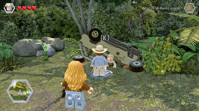 Walk to the trapped worker and pull him from under the car - Long Grass - Jurassic Park - The Lost World - secrets in free roam - LEGO Jurassic World - Game Guide and Walkthrough