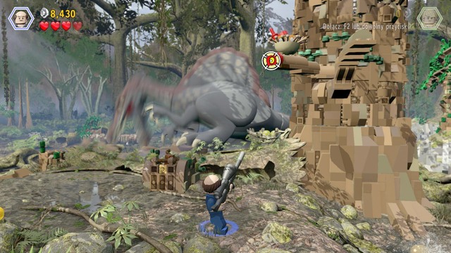 After the battle, switch to any character and build a plank, over which you will get to the right side - Spinosaurus - Jurassic Park III - walkthrough - LEGO Jurassic World - Game Guide and Walkthrough