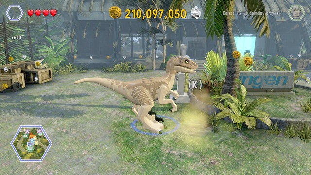 As raptor, walk to the smell shown on the picture and follow it - InGen Facility - Jurassic Park III - secrets in free roam - LEGO Jurassic World - Game Guide and Walkthrough