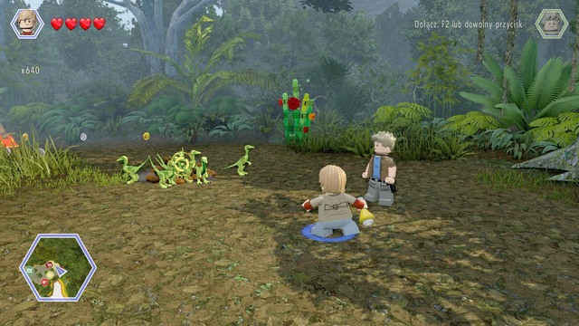 As Eric, walk to the place shown on the picture and throw the tyrannosaurus smell at the compsognathuses - Ankylosaurus Territory - Jurassic Park III - secrets in free roam - LEGO Jurassic World - Game Guide and Walkthrough