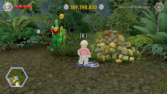 As Ellie, walk to dinosaurs excrements and dig up the item required for healing him - Ankylosaurus Territory - Jurassic Park III - secrets in free roam - LEGO Jurassic World - Game Guide and Walkthrough