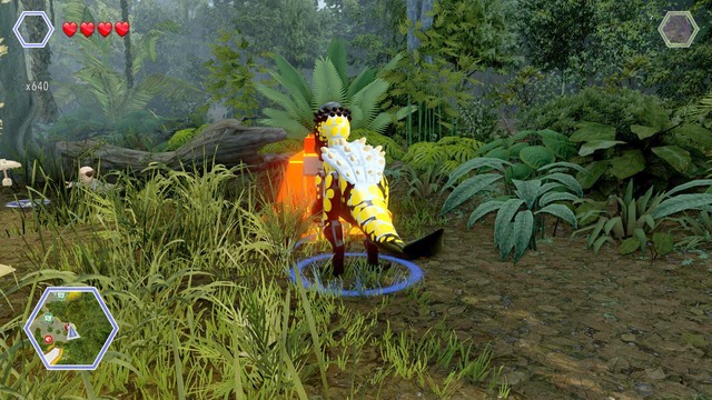 As tyrannosaurus or a dinosaur you created, destroy the fire LEGO object shown on the picture - Ankylosaurus Territory - Jurassic Park III - secrets in free roam - LEGO Jurassic World - Game Guide and Walkthrough