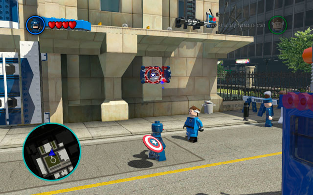 Change to Captain America and toss your shield at the color device on the right - S.H.I.E.L.D. Helicarrier / Baxter Building - Walkthrough - LEGO Marvel Super Heroes - Game Guide and Walkthrough