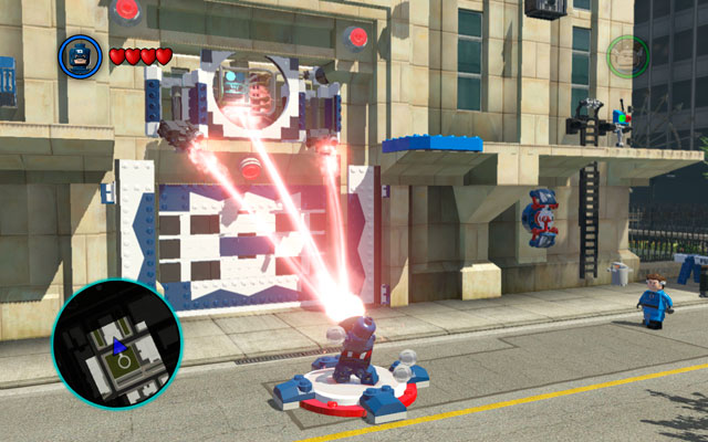 Move to the safe area and use Captain's shield to defend yourself (interaction button) - S.H.I.E.L.D. Helicarrier / Baxter Building - Walkthrough - LEGO Marvel Super Heroes - Game Guide and Walkthrough