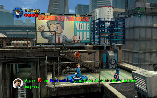 Assemble the team in the one location and go to the middle floor of the roof (between silo and flowerbed) - Times Square Off - Walkthrough - LEGO Marvel Super Heroes - Game Guide and Walkthrough