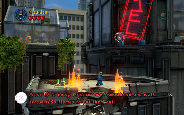The arch villain will escape, calling some octobots - defeat them and then head right, climbing on the upper level of the building - Times Square Off - Walkthrough - LEGO Marvel Super Heroes - Game Guide and Walkthrough