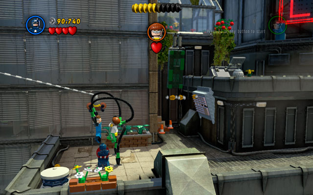 Build a rope from the silo's debris and use it to go to the next roof - Times Square Off - Walkthrough - LEGO Marvel Super Heroes - Game Guide and Walkthrough