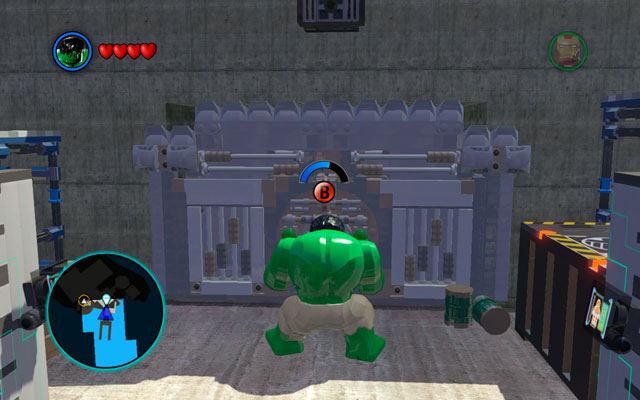 Being on the Raft, approach to the entrance and use Hulk's extraordinary strength to yank the green handles - New York - Walkthrough - LEGO Marvel Super Heroes - Game Guide and Walkthrough