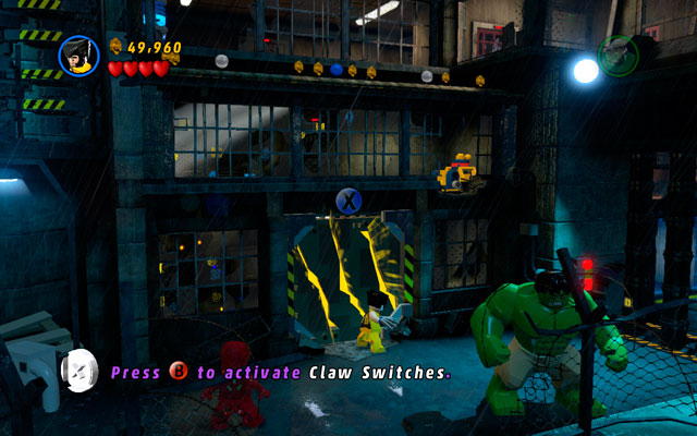 Choose Wolverine and head to the right - when your hero is sniffing something, then use his smell sense to uncover a yellow wall - Rock Up at the Lock Up - Walkthrough - LEGO Marvel Super Heroes - Game Guide and Walkthrough