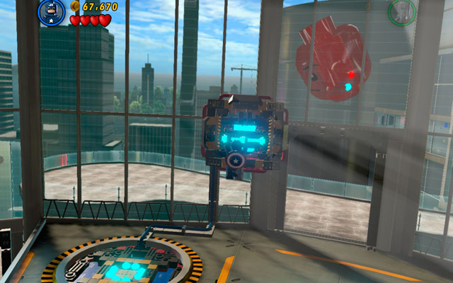Use Captain America's agility to jump through some poles located in the balustrade, so you can climb on the second floor - Rebooted, Resuited - Walkthrough - LEGO Marvel Super Heroes - Game Guide and Walkthrough