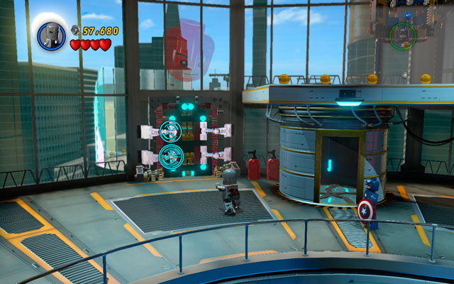 As Captain America cover yourself with a shield and pass through the flames - then head to the object located near to the wall and destroy it - Rebooted, Resuited - Walkthrough - LEGO Marvel Super Heroes - Game Guide and Walkthrough