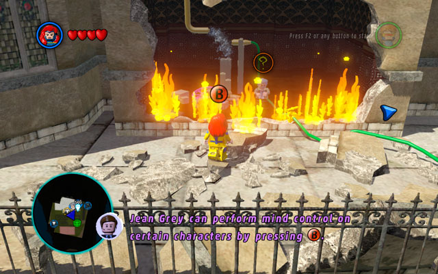 After the beginning of the mission, approach to the fires - then you will see that Stan Lee is surrounded by the flames - X-Mansion - Walkthrough - LEGO Marvel Super Heroes - Game Guide and Walkthrough