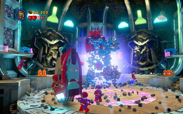 In first round try to dodge all attacks, running around the arena and waiting for enemy's mistake (notice that minions will flow in endlessly) - Magnetic Personality - Walkthrough - LEGO Marvel Super Heroes - Game Guide and Walkthrough