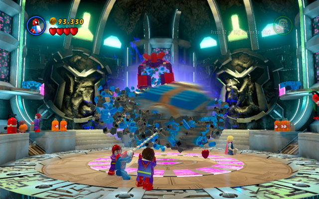 The final round is very similar - wait for bricks, then build a battery from them and charge it with electricity - Magneto - Boss fights - LEGO Marvel Super Heroes - Game Guide and Walkthrough
