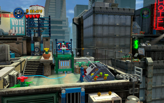 Second is located further, on the right side from the water silo, on the lower floor of the roof - Times Square Off - Minikit Sets - LEGO Marvel Super Heroes - Game Guide and Walkthrough