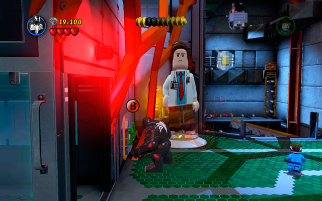 Standing near to the lift pit choose any big character (like Hulk) and yank two green handles located on the left - Exploratory Laboratory - Minikit Sets - LEGO Marvel Super Heroes - Game Guide and Walkthrough