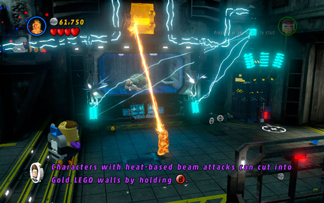 Somewhere above the cage with Abomination locked inside you can find a golden wall - melt it using Human Torch - Rock Up at the Lock Up - Minikit Sets - LEGO Marvel Super Heroes - Game Guide and Walkthrough
