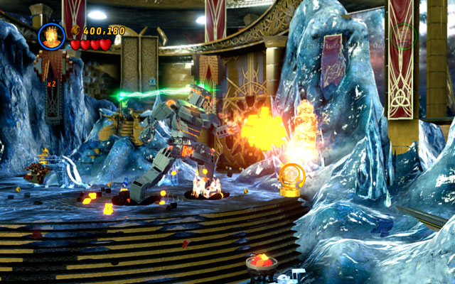 To obtain the last minikit, choose Human Torch during the last fight and melt three gold statues located in the arena (two of them can be found on the left, and one on the right) - Bifrosty Reception - Minikit Sets - LEGO Marvel Super Heroes - Game Guide and Walkthrough