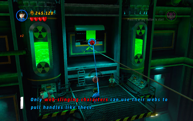 Stand between two rotating, electric machines, then fly up and head to the interior of the stage (as the rope in the middle shows) - Taking Liberties - Minikit Sets - LEGO Marvel Super Heroes - Game Guide and Walkthrough
