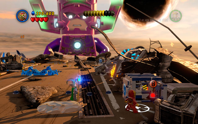 During the last sequence of the fight, choose Iron Man and approach to the computer on the right - The Good, the Bad and the Hungry - Minikit Sets - LEGO Marvel Super Heroes - Game Guide and Walkthrough