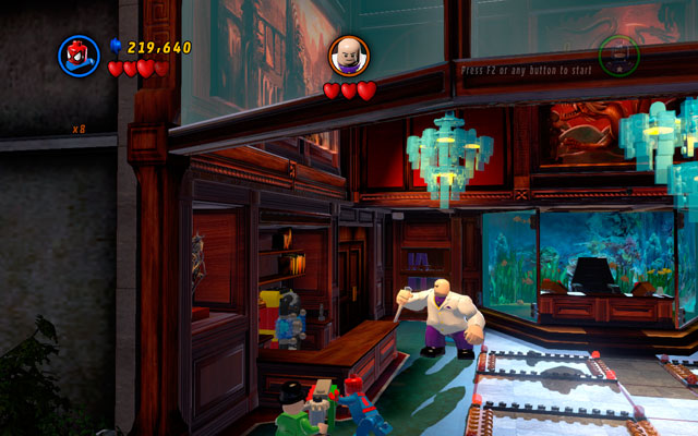 Firstly, you must find colored bricks on the left side of the room - Feeling Fisky - Deadpool Bonus Missions: Walkthrough - LEGO Marvel Super Heroes - Game Guide and Walkthrough