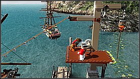 Jump on the platform and grab the rope - Port Royale - walkthrough - The Curse of the Black Pearl - LEGO Pirates of the Caribbean: The Video Game - Game Guide and Walkthrough
