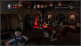 Go back to the main room and use the pistol once again - aim at the silver junk which falls down on the right - Tortuga - walkthrough - The Curse of the Black Pearl - LEGO Pirates of the Caribbean: The Video Game - Game Guide and Walkthrough