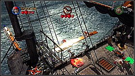 As Sparrow use his hook near the helm - The Black Pearl Attacks - walkthrough - The Curse of the Black Pearl - LEGO Pirates of the Caribbean: The Video Game - Game Guide and Walkthrough