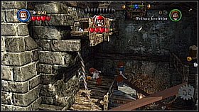 Go up using the narrow plank and activate the mechanism with the sword - Isla Cruces - walkthrough - Dead Man's Chest - LEGO Pirates of the Caribbean: The Video Game - Game Guide and Walkthrough