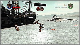 Use the compass and indicate the boat (the object up) - Davy Jones Locker - walkthrough - At World's End - LEGO Pirates of the Caribbean: The Video Game - Game Guide and Walkthrough