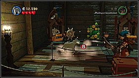Take the bone to the dog - it is near the table in the main room - The Brethren Court - walkthrough - At World's End - LEGO Pirates of the Caribbean: The Video Game - Game Guide and Walkthrough