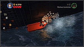 Take the torch and jump to the lifeboat stuck to the ship - Maelstrom - walkthrough - At World's End - LEGO Pirates of the Caribbean: The Video Game - Game Guide and Walkthrough