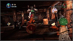 Go left and remove the barrels with the bar (Garheng should cope with that) - Queen Annes Revenge - walkthrough - On Stranger Tides - LEGO Pirates of the Caribbean: The Video Game - Game Guide and Walkthrough