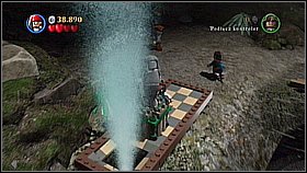 Take the mermaid's statue through the lake using the wooden planks and put it on the green platform on the left - The Fountain of Youth - walkthrough - On Stranger Tides - LEGO Pirates of the Caribbean: The Video Game - Game Guide and Walkthrough
