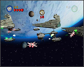 Do the same thing with the next stone barrier, and you'll reach the surface of a huge asteroid - Falcon Flight - Story Mode - Episode V - LEGO Star Wars II: The Original Trilogy - Game Guide and Walkthrough