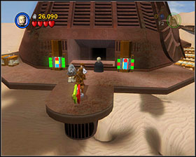 By destroying the machines on either side of the room you'll get some bricks that can be formed into a gun - use it to smash through the door - The Great Pit of Carkoon - Story Mode - Episode VI - LEGO Star Wars II: The Original Trilogy - Game Guide and Walkthrough