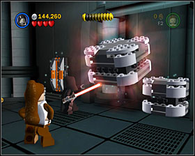 In the room where you position the two crates on the floor, use the Force on the two metal boxes to the right, then jump on them - Secret Plans - Freeplay Mode - Episode IV - LEGO Star Wars II: The Original Trilogy - Game Guide and Walkthrough