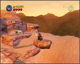 Form the three metal bricks into a tower and use it to reach the platform shown on the screenshot - Through the Jundland Wastes - Freeplay Mode - Episode IV - LEGO Star Wars II: The Original Trilogy - Game Guide and Walkthrough